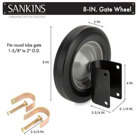 SANKINS Gate Wheel 8" Rubber Gate Caster Heavy Duty Gate Helper Support Wheel Side Mount for Swing Gate Metal Tube Fence Chain Link Gate,Fits 1-5/8" to 2" O.D. Round Tube Gate Frames(1 Pack,Black)