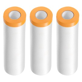 sourcing map 3 Rolls Pre-Taped Masking Film 59.1" x65.6ft Tape and Drape Painters Plastic Drop Cloth Film with Tape Plastic Sheeting for Automotive Painting Covering