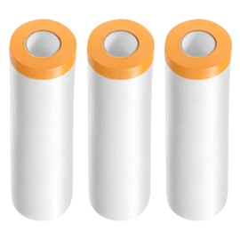 sourcing map 3 Rolls Pre-Taped Masking Film 59.1" x65.6ft Tape and Drape Painters Plastic Drop Cloth Film with Tape Plastic Sheeting for Automotive Painting Covering