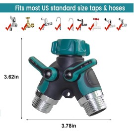 Garden Hose Splitter 2 Way, 3/4" Y Water Hose Splitter with Comfort Rubber Long Handle, Faucet Splitter, Heavy Duty Metal Connector with Comfortable Rubberized Grip for Outdoor Gardening Hoses(1 Pack)