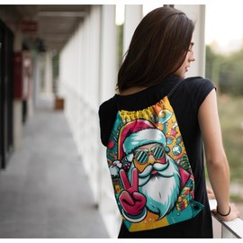 EZB Christmas Santa Drawstring Bag | 36x30cm Midi Sized Backpack | Multi-Use: Sports Kits, PE Kits, Gym, Lunch, Holiday, Pump Bag | Cool Santa Bag