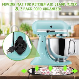 Upgraded Sliding Mat for KitchenAid Stand Mixer with Carrot Pattern and Straps, Compatible with 4.5-5Qt Tilt-Head Mixers, Includes 2 Cord Organizers for Kitchen Appliances