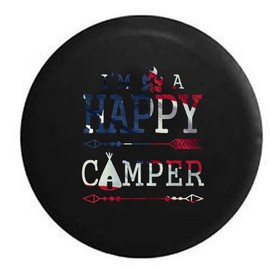 Happy Camper Tent Camp Fire Arrows American Flag Spare Tire Cover Black 32 in