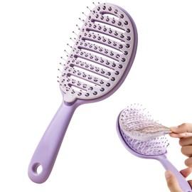 AGLOO Vented Detangling Hair Brush – Effortless Self-Cleaning Hair Brushes for Men Women, Dry Wet Detangler Brush, Paddle Massage Comb for Thick Curly Hair Fast Blow Drying (purple)