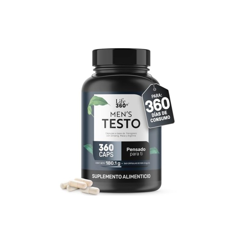 LIFE 360+ Mens Testo L-Arginina Maca Negra Roja y Amarilla|