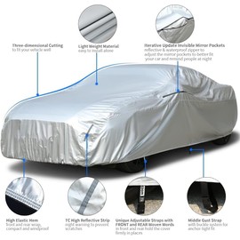 Tecoom Car Cover Waterproof UV-Proof Windproof for All Weather Indoor Outdoor Mirror Pockets Coupe/Convertible/Sport Car Fit for Ford Mustang, Chevy Camaro, 183-193 Inches Length