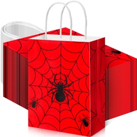 Honoson 24 Pcs Spider Party Favors Bags with Handles Birthday Party Decorations Goodie Candy Gift Paper Bags for Birthday Baby Shower Christmas Decorations