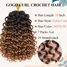 Curly Crochet Hair for Women 10 Inch GoGo Curl Crochet Hair Ombre Brown Curly Crochet Braids for Women 7 Packs Deep Wave Braiding Hair Extensions OT430