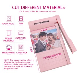 Guillotine Paper Trimmer, Mini Compact Paper Cutter, 1/4-Inch Grid for Precision Cutting, Straight Cuts Up to 3 Sheets, Perfect for Photos,Coupons,Card Making and Small Craft Projects (Pink)