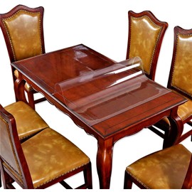 2 Set 12 X 24 Inch Square Clear Table Protector Plastic Tablecloth Wooden Furniture Wood Dining Coffee End Side Table Wipeable Cloth Protective Cover Protector PVC Vinyl Mat Tabletop Protection Pad