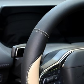 Funda de Cuero para Volante,Cubierta Volante Coche,Microfibra,Transpirable, Antideslizante,para decoración de Coche y protección de Volante,Niversal de 38cm (Beige)