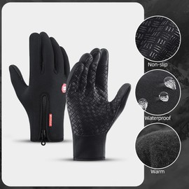 Winter Gloves for Men & Women, Waterproof Touch Screen Anti-slip Gloves Windproof Thermal Sports Gloves for Running Cycling Hiking Driving Climbing (Black, M)