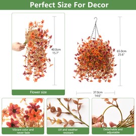 INQCMY Fall Artificial Faux Hanging Flowers Plants Basket for Outdoor Outside Decoration,Fake Silk Daisy in Planter Realistic UV Resistant for Home Porch Balcony Patio Yard Autumn Decor（Orange Brown）