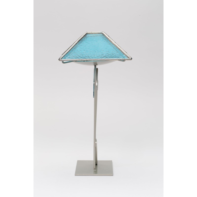 Modern Teal Blue Glass & Metal Tea Light Candle Holder,