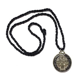 Gigi's Classy Kids St Benedict Black Protection Medal Enamel with Corded Necklace Medallon Negro San Benito Collar Catholic Roman Cross