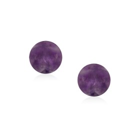 Simple Gemstone Purple Amethyst Round Ball Stud Earrings For Women .925 Sterling Silver 8MM February Birthstone