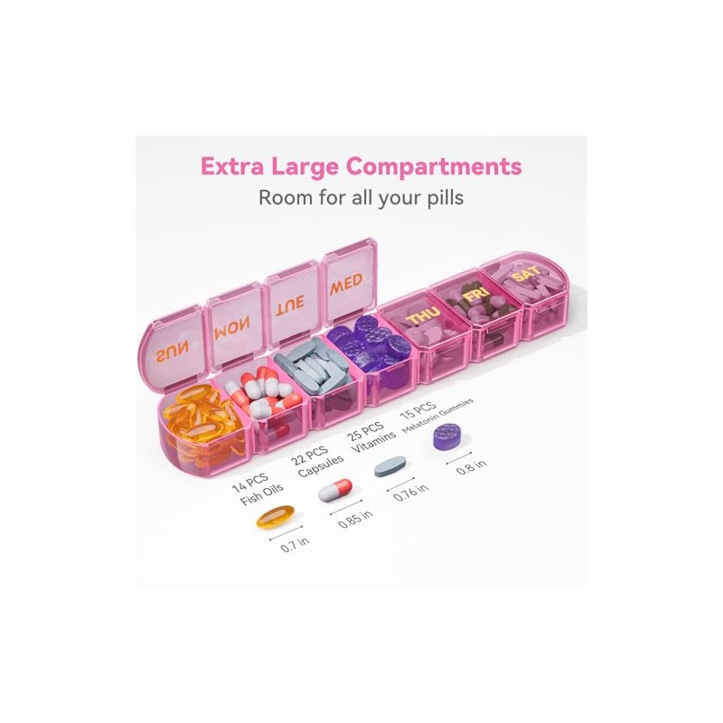 Large Pill Organizer Weekly - Supplement Organizer with Easy-Open Design