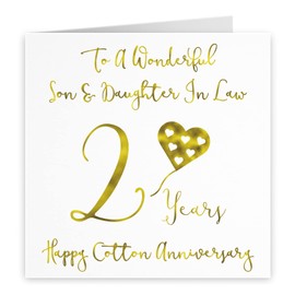 Hunts England - Son And Daughter In Law 2nd Anniversary Card - To A Wonderful Son & Daughter In Law - 2 Years - Happy Cotton Anniversary - Milano Collection