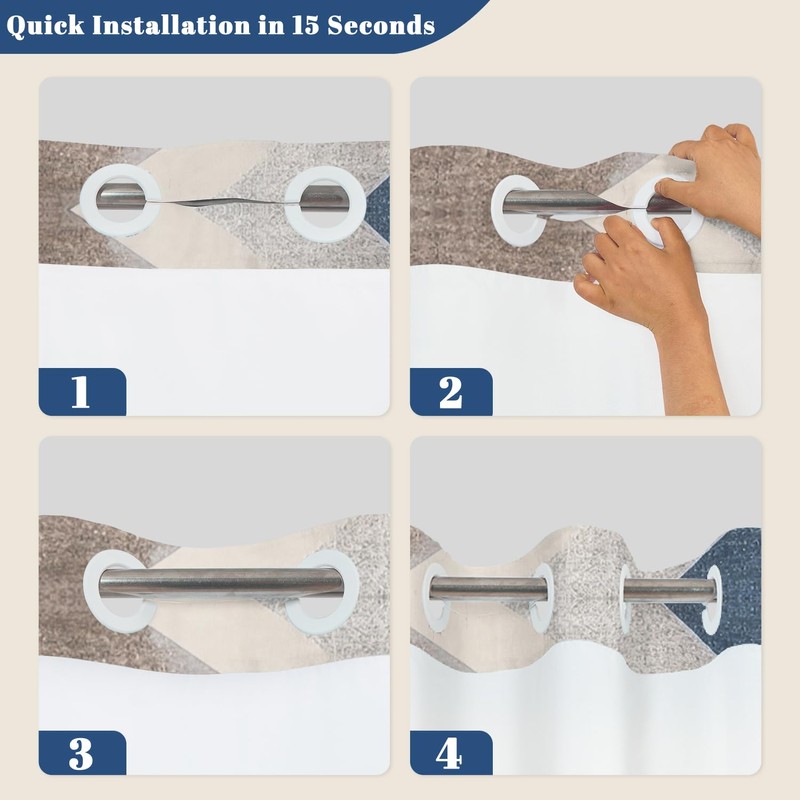NAEMBCU No Hook Shower Curtain with Snap in Liner Set,