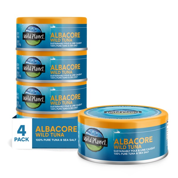 Wild Planet Albacore Wild Tuna, Sea Salt, Canned Tuna, Sustainably Wild-Caught, Pole & Line, 5 Ounce(Pack of 4)