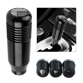 Polcatay Shifter Knob, Weighted Anti-slip Stripes Comfort Grip, American Flag Decoration Alloy Rust-proof Gear Lever with 8 mm 10 mm 12 mm Adapter, for Most Manual Cars Trucks Accessories (Black)