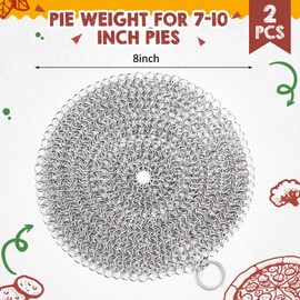 Patelai 2 Pcs Stainless Steel Pie Weights for Baking Universal Fit Pie Weight for 7-10 Inch Pies Round Metal Pie Weights Chain Dishwasher Safe Durable for Blind Baking Dough Kitchen Cooking Pastry