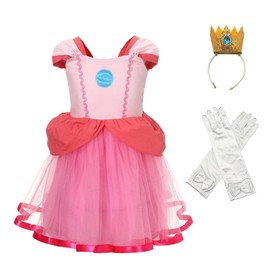Lito Angels Princess Peach Fancy Dress Up Costume with Crown and Gloves for Kids Girls Age 3-4 Years, Hot Pink (Tag Number 120)