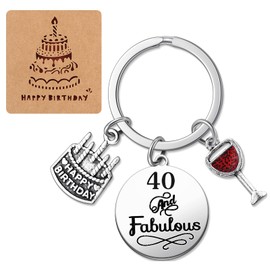 40th Birthday Keyring, 40th Birthday Gifts for Women Men Exquisite Keyring Gifts for 40 Years Old Birthday, with Happy Birthday Card, silver