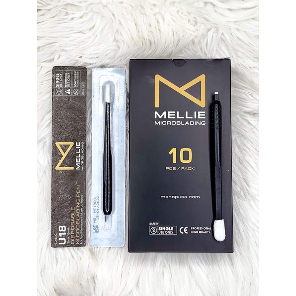 PACK OF 10 - U18 .18mm Mellie Microblading Disposable Microblading Pen with Pigment Sponge Microblading Disposable Tool For Creating Eyebrows Microblading Supplies