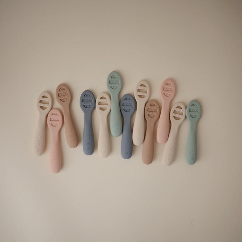 mushie Silicone First Feeding Baby Spoons | 2 Pack (Blush/Shifting