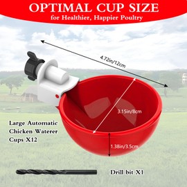 12 Packs Professional Chicken Waterer Cups,Large Automatic Chicken Water Feeder Suitable for Chicks, Duck, Goose, Turkey and Bunny Poultry Water Feeder Kit with Mounting Hole Opener