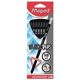 Maped BlackPeps Lpiz de Grafito Sin Madera HB2 Triangular Negro Cajilla x10                                                                           