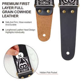 Nefelibata Guitar Strap, Heart Guitar Straps with Head Cowhide Leather Ends for Bass, Electric & Acoustic Guitars, Free Strap Button, 1 Pair Strap Locks and 4 Guitar Picks