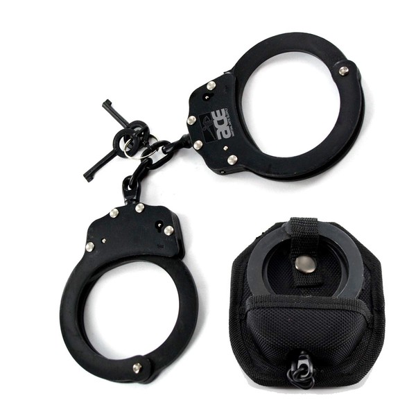 Ace Martial Arts Supply Heavy Duty Handcuffs and Keys (Black-Chain)
