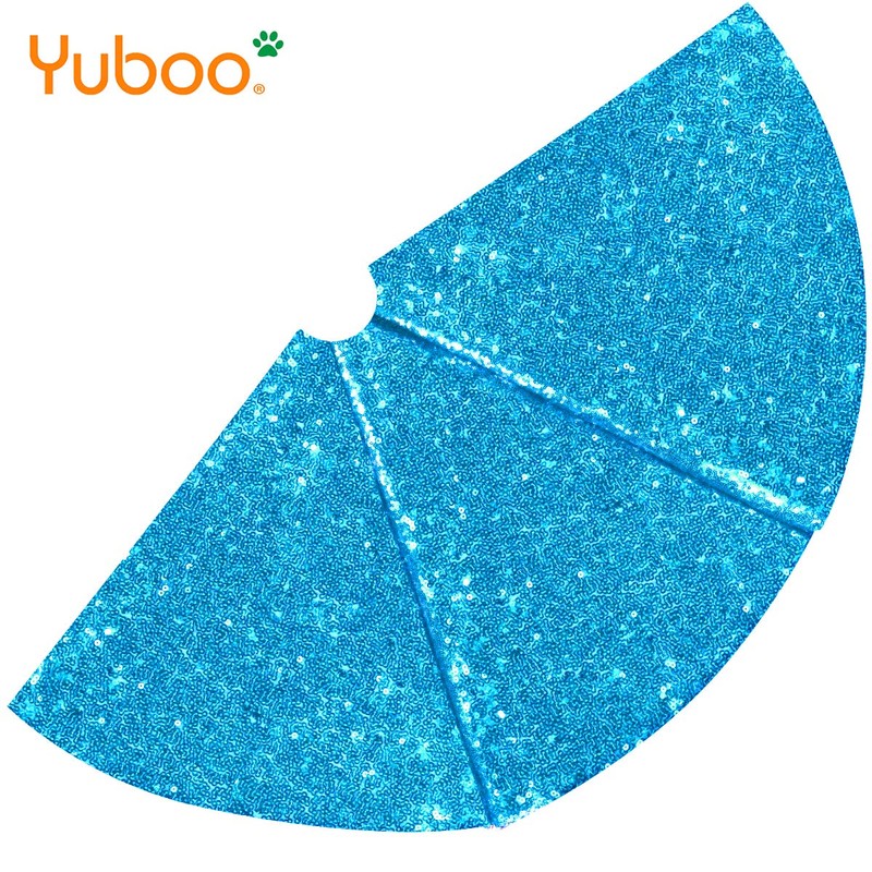 yuboo Teal Blue Christmas Tree Skirt, 48 Inch Sequin Double