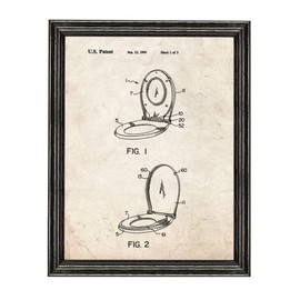 Combination Toilet Seat Patent Art Old Look Print in a Black Wood Frame (8" x 10") M12313
