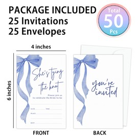 Crocothemis Blue Bow Bridal Shower Invitations With Envelopes, She's Tying The Knot, Set of 25 Invitations For Bridal Shower, Engagement Party, Wedding Party, Bride-To-Be Party Favors & Supplies -A11