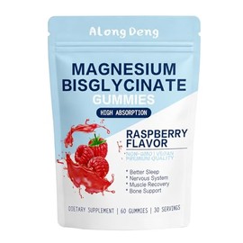 Magnesium Bisglycinate Gummies, with 500mg Magnesium Bisglycinate Chelate Sea Salt Raspberry Fruit Powder, Improve Sleep & Nervous, Relax Muscles, Strengthen Bones, Vegan, 60 Count
