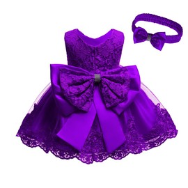 Dresses for Girls 6M Baptism Dresses for Baby Girls Special Occasion Dresses for Kids Knee Length Floral Dresses for Toddlers Lace A-Line Princess 0-6M Baby Girl Bow Dresses (Violet 6M)