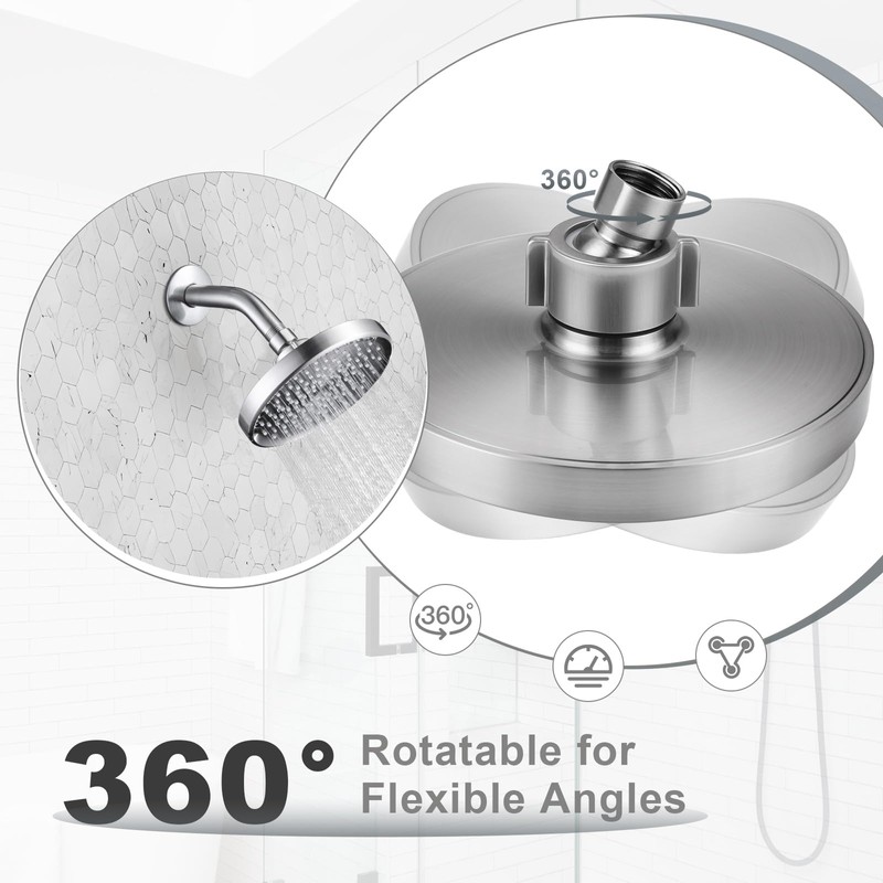 ALEASHA High Pressure Rain Shower Head, 6 Inch 1.8GPM Fixed