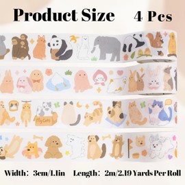URROMA Washi-Band mit niedlichen Tiermotiven, selbstklebend, dekorativ, Motiv: Hunde, Katzen, Kaninchen, Pandas, für Scrapbooking, Kartenherstellung, Bilderrahmen, 4 Stück