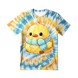 Kids Yellow Blue Duck Tie Dye T-Shirt,Children Hippies Senior Yellow Blue Tie Dye Tee Duck Tshirt for Kids X-Large