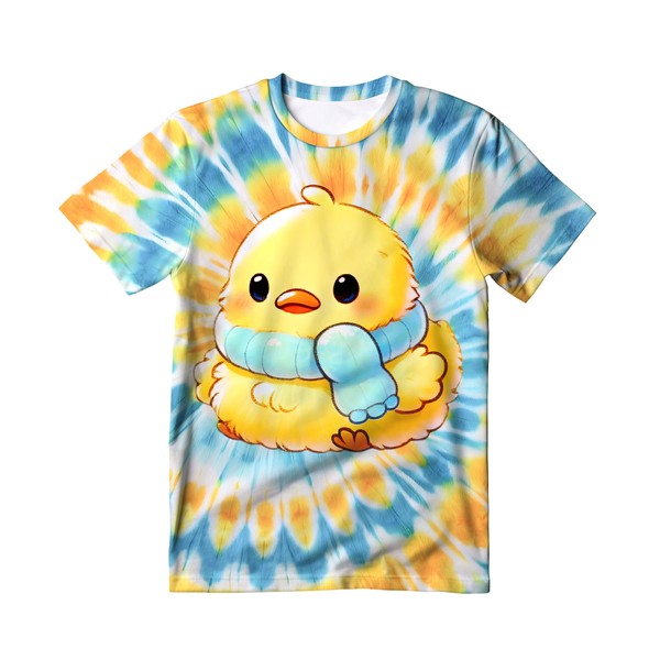 Kids Yellow Blue Duck Tie Dye T-Shirt,Children Hippies Senior Yellow