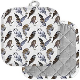 [Pack of 2] Pot Holders for Kitchen, Washable Heat Resistant Pot Holders, Hot Pads, Trivet for Cooking and Baking (Marker Owl Print)