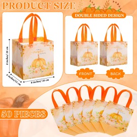 Frienda 50 Pcs Little Pumpkin Gift Bags Fall Baby Shower Party Favor 8 x 8 x 6 Inch a Little Pumpkin Is on The Way Baby Shower Non Woven Bag Fall Goodie Treat Gift Tote with Handle(Orange)