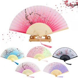6Pcs Folding Hand Fans for Women, Paper Fans with Tassel, Chinese Vintage Style Handheld Silk Display Fans, for Wedding Birthday Party Travel Supplies