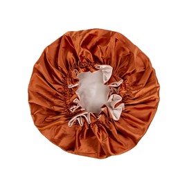 Hair Bonnet for Sleeping, Night Cap with Adjustable Clip, Reversible Hair Bonnet for Women, Silk Satin Bonnet for Sleeping (Copper-Blush)