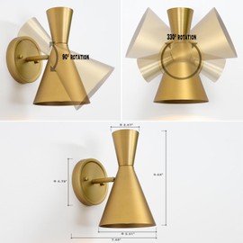 HEQIQEH Modern Battery Powered Wall Sconces Light Set of 2 with Flared Funnel Metal Shade, 13 RGB Remote Control Dimmable Adjustable Wall Mounted Lamp for Galleries, Hallway, Bedroom, Hotels