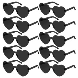 SelfTek 10 Pcs Black Heart Glasses Rimless Heart Sunglasses Love Heart Shaped Glasses Transparent Colored Heart Glasses Multipack Fashion Funky Eyewear for Women Men Kids