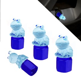 I3DIDEA Glow in The Dark Tire Valve Caps-4 Pieces Cute Animal Auto Exterior Accessories for Men/Women, Fun Tire Accessories Universal Fit for Most Car Motorcycles Trucks Bicycles. (Blue Frog)
